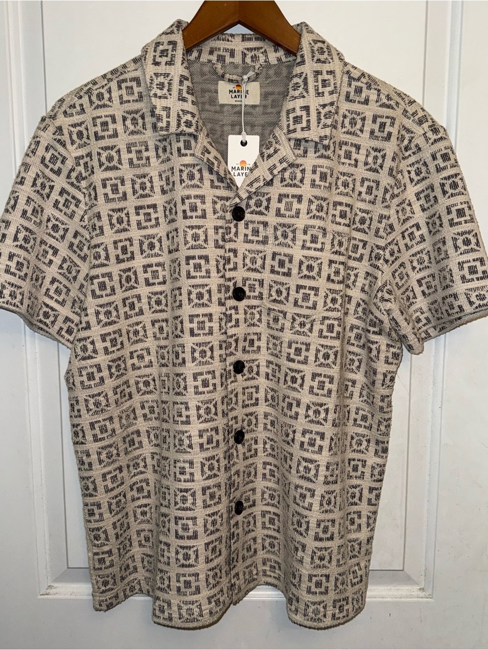Marine Layer Archive Cam Jacquard Resort Shirt in Natural Geo - NWT